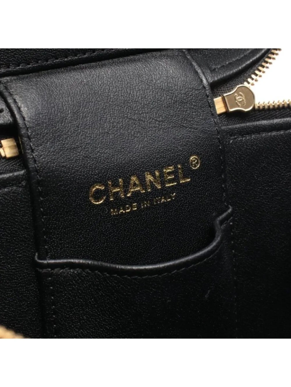 Chanel Shoulder Bag Quilted Black Caviar Leather Vanity 2-Way Chain